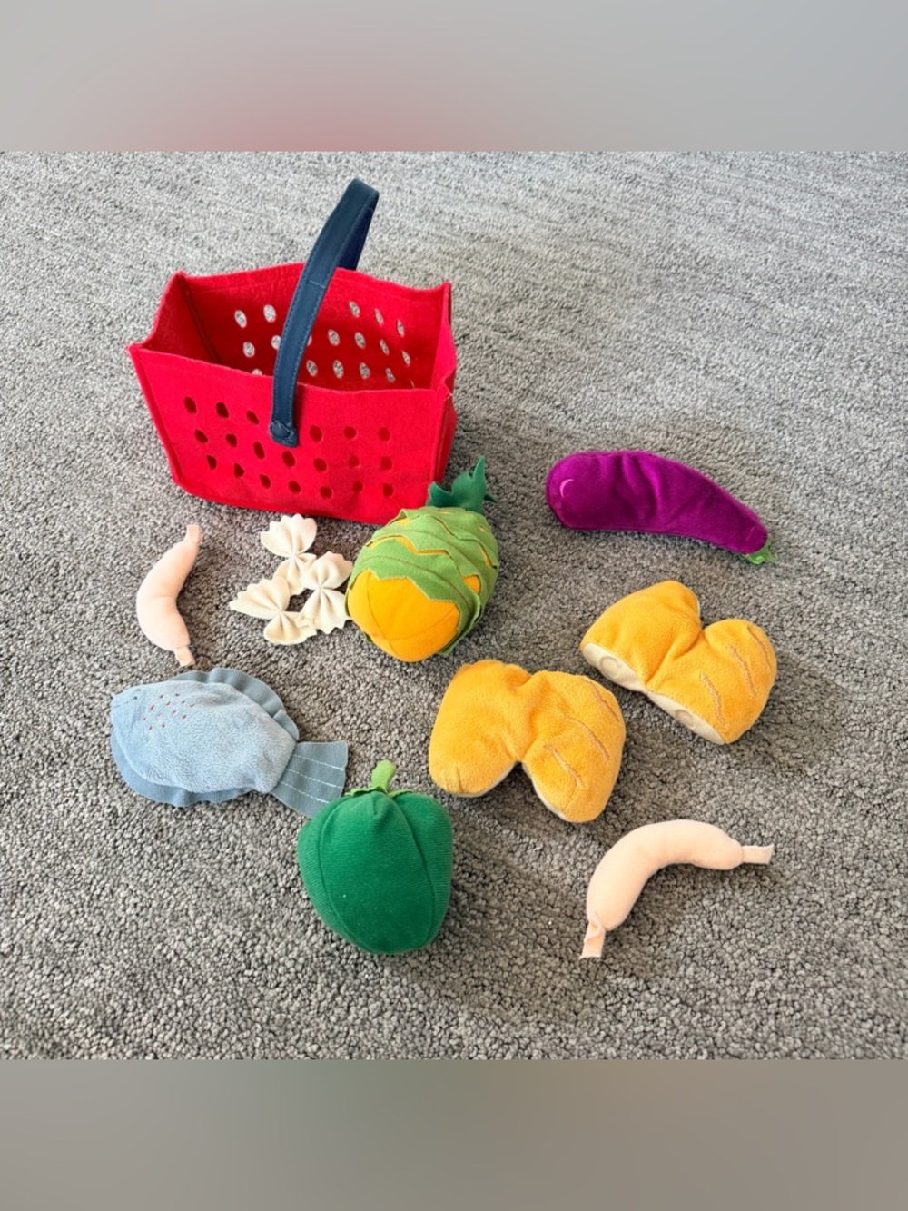 IKEA Låtsas Felt Food Play Set With Basket Grocery Store Play. 10pc
